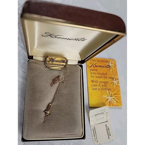Krementz & Co Wishbone Jewelry Stick Pin 14KT Yellow Gold Overlay Crystal VTG - Picture 2 of 16